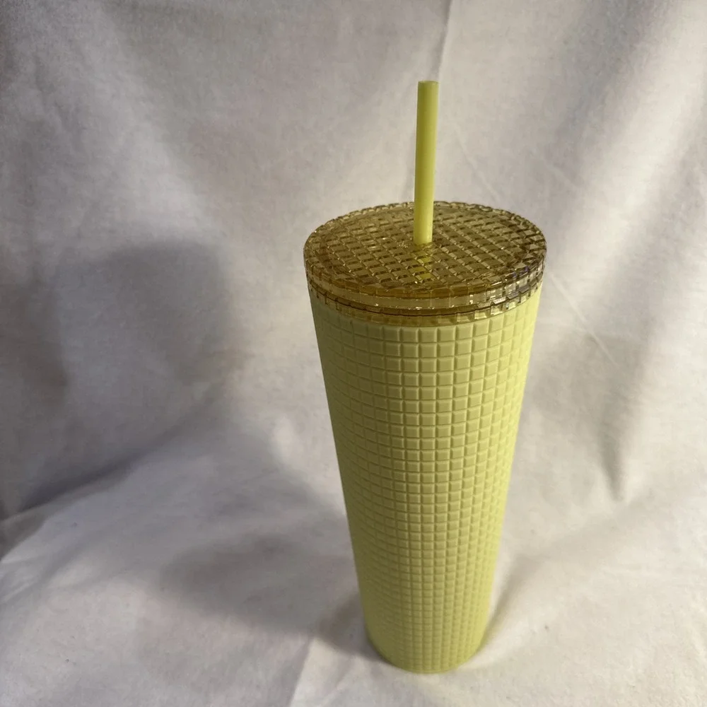 NEW Starbucks Venti  Tumbler Meadow Yellow 24oz Soft Touch Square Grid Cold Cup